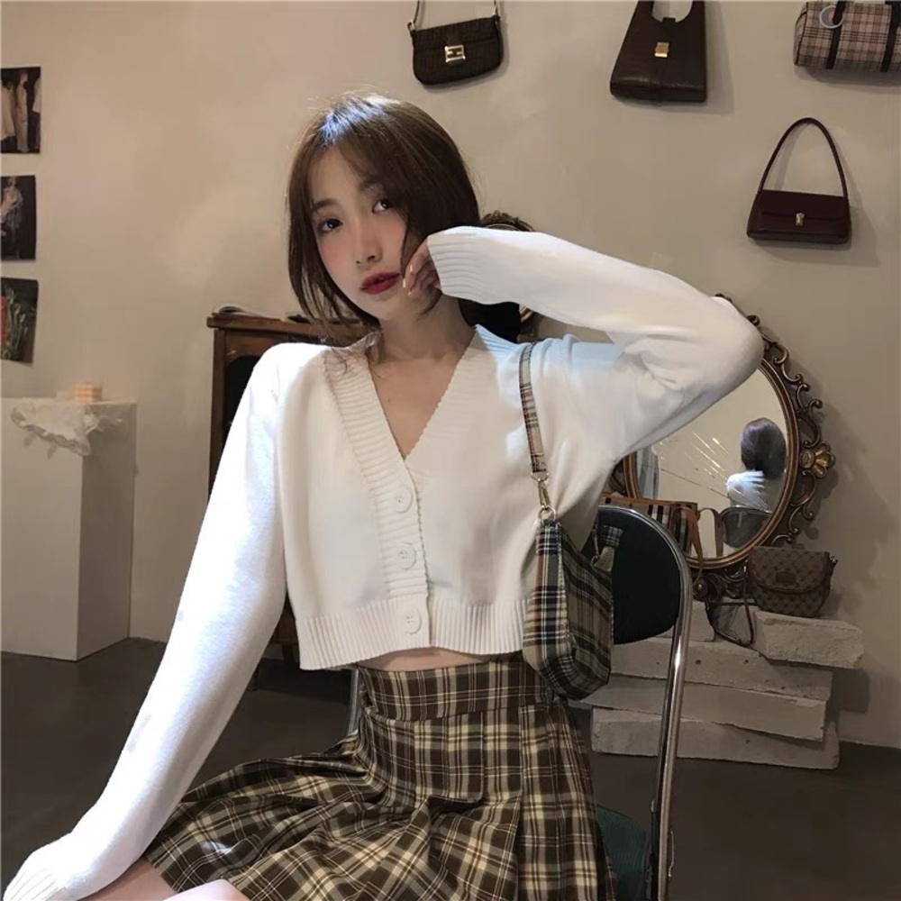 KOREAN Lemongrass Cropped Knit Cardigan